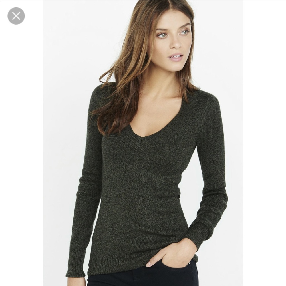 Dark Olive Green V-neck Sweater Express Small